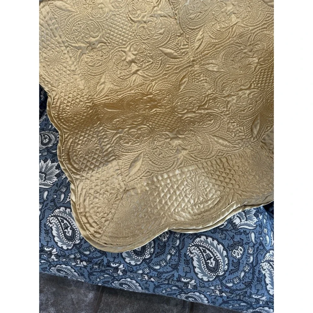 Gold Poly Satin Quilted Throw Or Bed Coverlet. 56